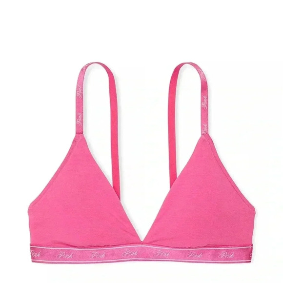 VS PINK COTTON TRIANGLE BRALETTE IN LIMITED EDITION CARMINE ROSE BLING - Picture 3 of 9